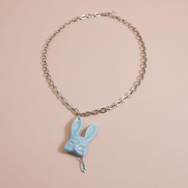 Кулон Маска Кролика голубая с перламутром и кристаллом Swarovski в платине
