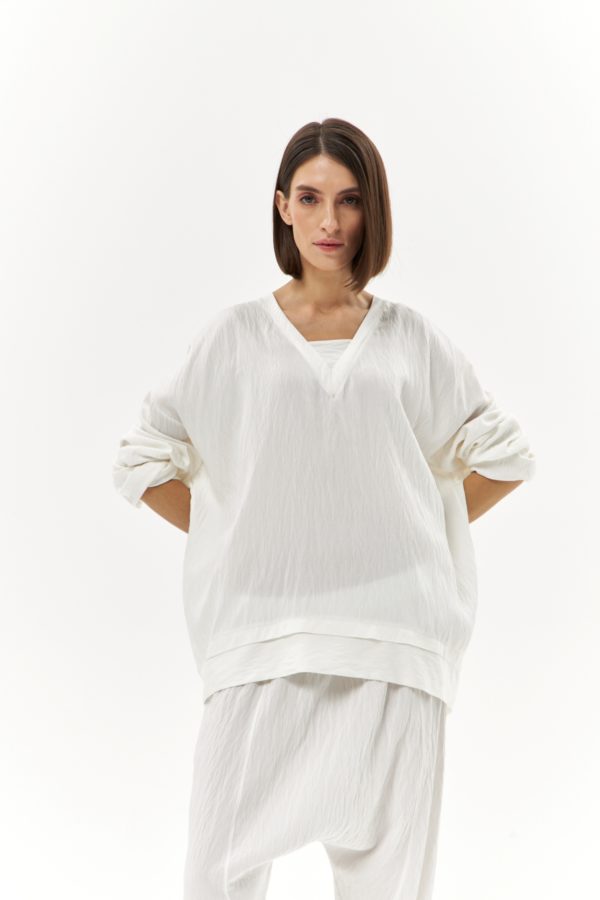 Костюм с блузой и брюками «Софья Ковалевская» из вискозы, цвет белый