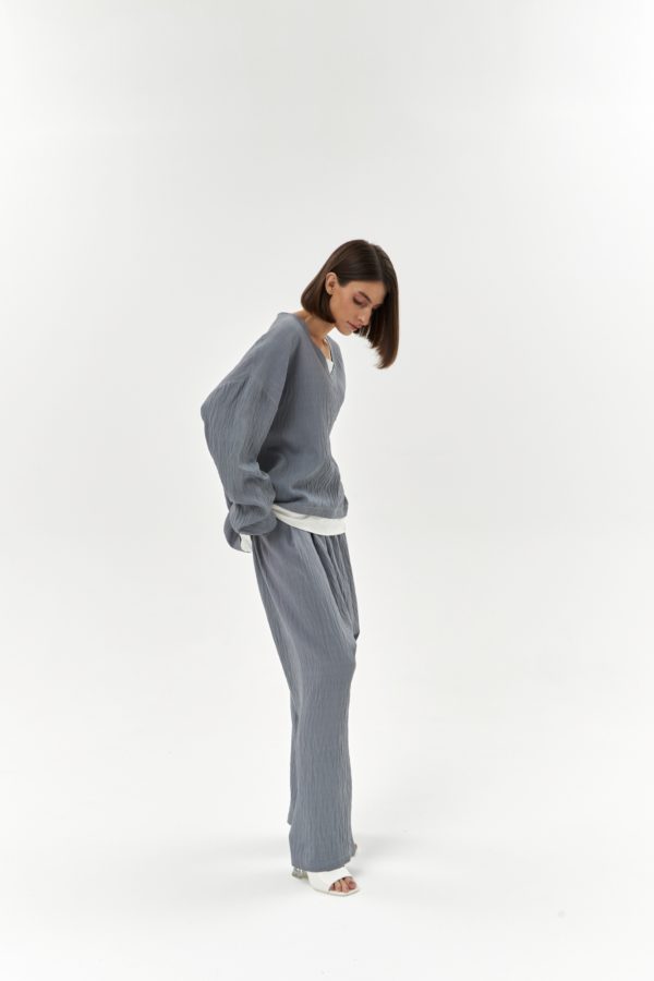 Костюм с блузой и брюками «Софья Ковалевская» из вискозы, цвет французский серый